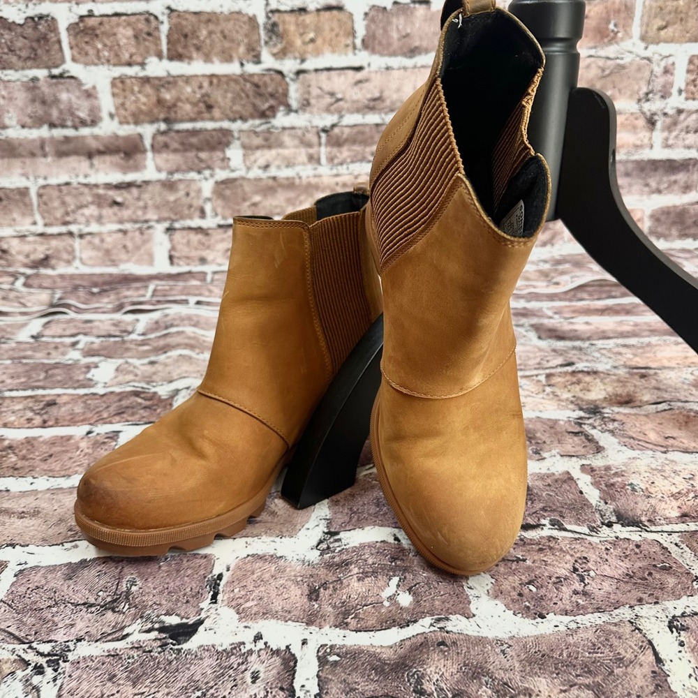 Sorel Women's Wedge Ankle Boots‎ Tan Leather Elastic Side Size 10.5 - Picture 2 of 16